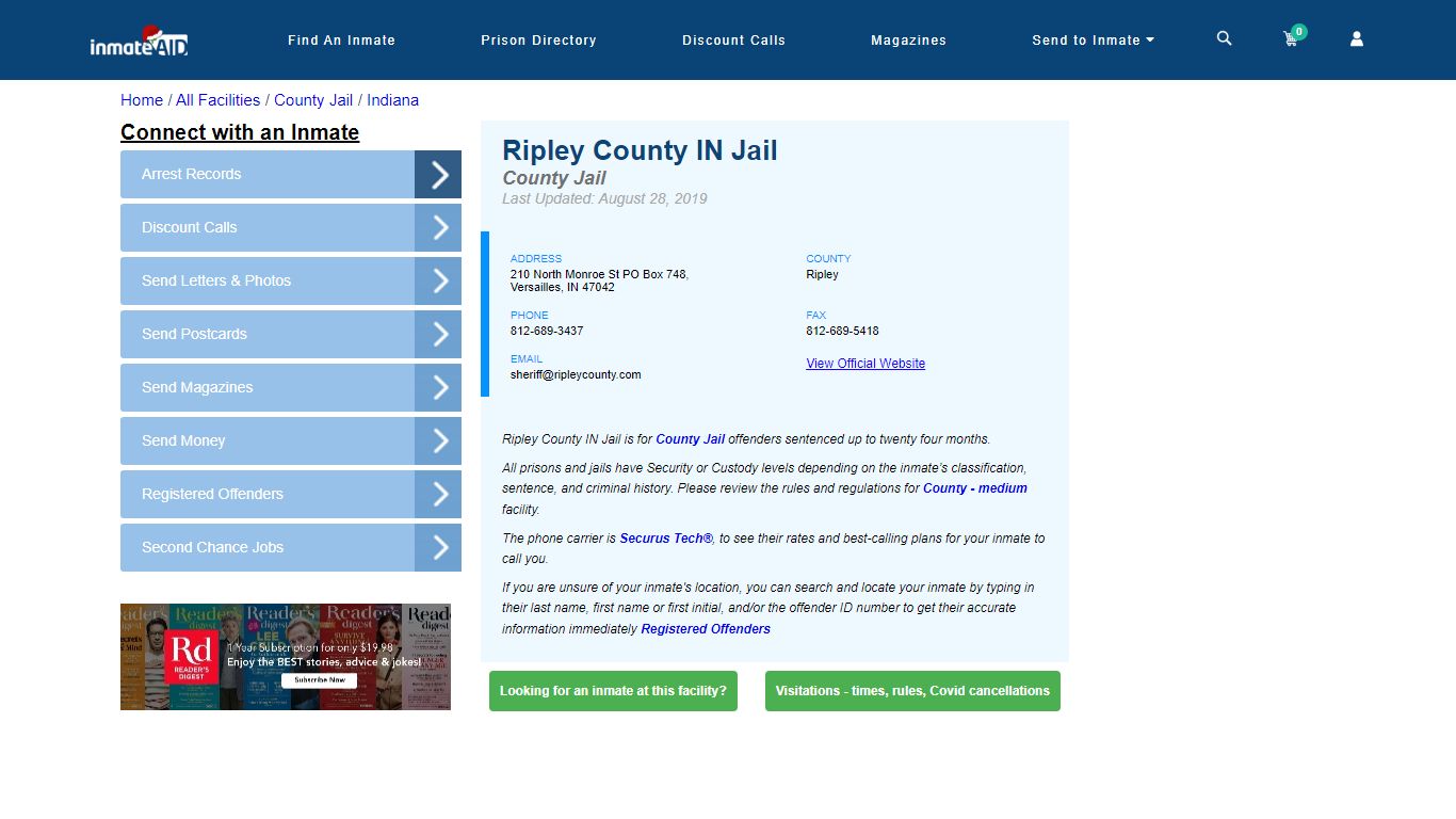 Ripley County IN Jail - Inmate Locator - Versailles, IN